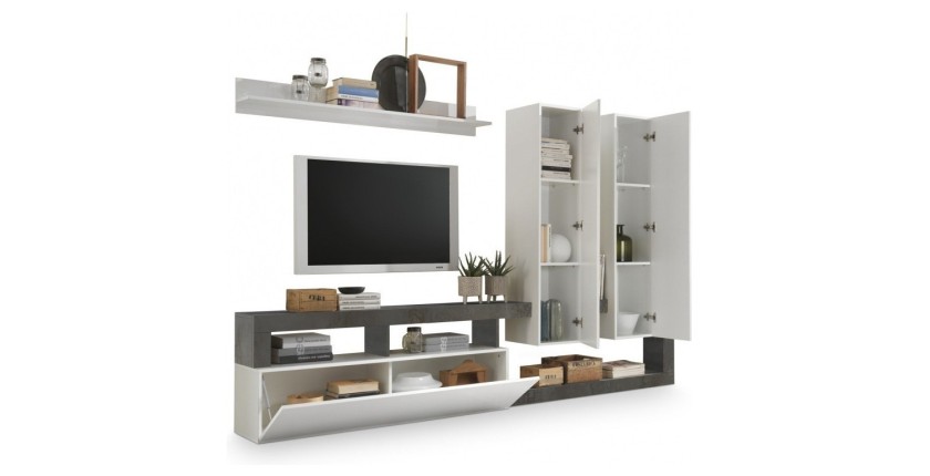 Ensemble meubles salon avec rangements, collection BURA, blanc laqué/gris anthracite