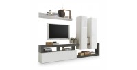 Ensemble meubles salon avec rangements, collection BURA, blanc laqué/gris anthracite