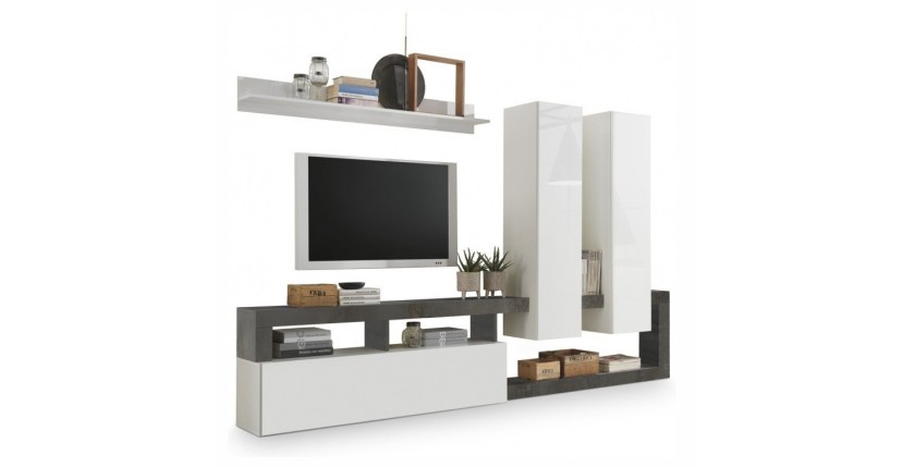 Ensemble meubles salon avec rangements, collection BURA, blanc laqué/gris anthracite