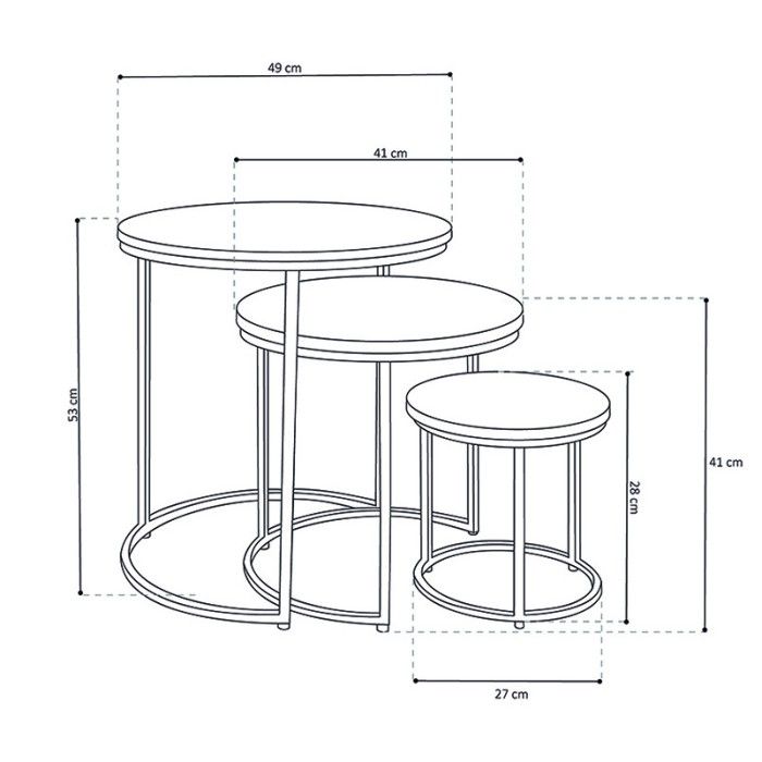 Ensemble de 3 tables d’appoint gigognes rondes en bois massif – Collection OIKOS – Style industriel