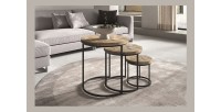 Table d'appoint gigogne ronde en bois massif collection OIKOS. Meuble style industriel