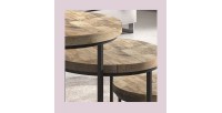 Table d'appoint gigogne ronde en bois massif collection OIKOS. Meuble style industriel