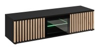 Mueble para TV de 160 cm en color roble y negro, colección DEAN. Mueble de diseño con 2 puertas y 2 nichos.