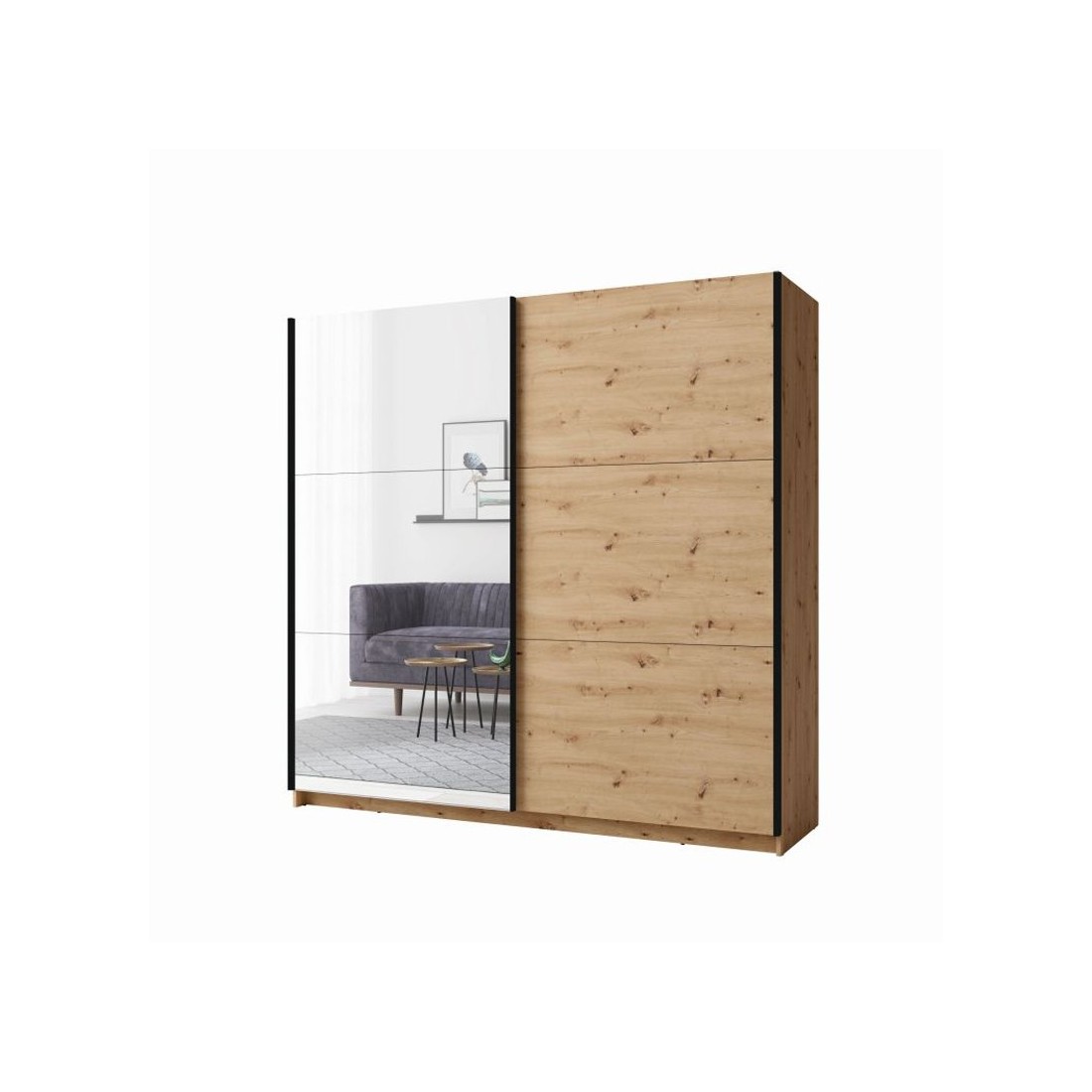 Armoire 2 portes coulissantes avec miroir- 150 cm - couleur chêne - collection ARSALA