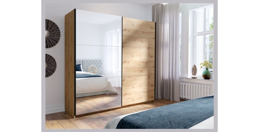 Schwebetürenschrank mit Spiegel - 150 cm - Eichenfarbe - Kollektion ARSALA