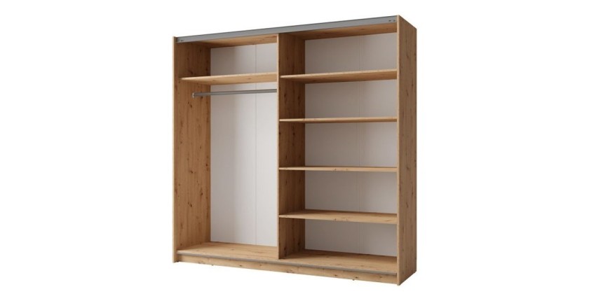 Armoire 2 portes coulissantes avec miroir- 150 cm - couleur chêne - collection ARSALA