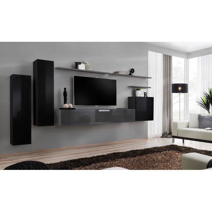 Ensemble de meubles de salon collection SWITCH I design, coloris noir et gris brillant.