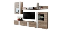Composition de meubles TV  design collection ALEP. Coloris chêne et blanc.