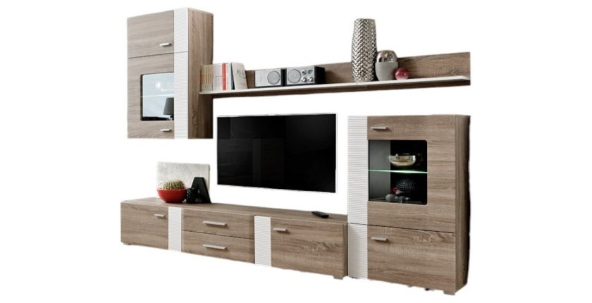 Composition de meubles TV  design collection ALEP. Coloris chêne et blanc.