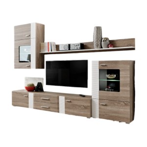 Composition de meubles TV  design collection ALEP. Coloris chêne et blanc.