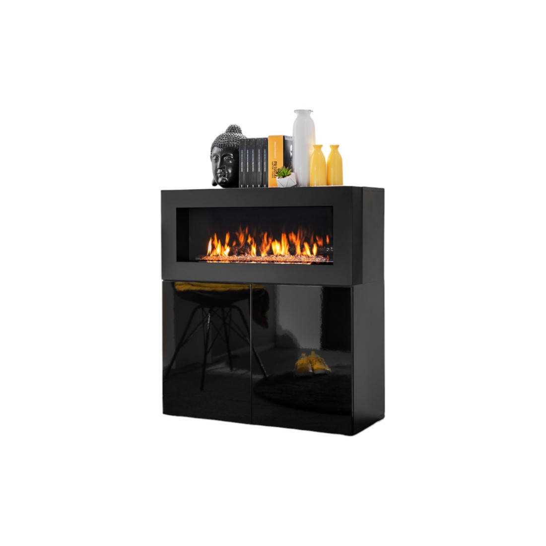 Buffet 2 portes avec cheminée bio-éthanol - COMINA
