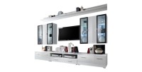 Ensemble meuble salon Iceland blanc de haute brillance avec LED