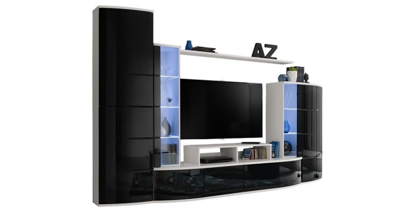 Composition de meubles TV collection GALAXY design coloris blanc et noir brillant.