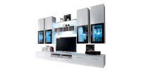 Composition de meubles TV  design collection LORA. Coloris blanc mat et blanc brillant.
