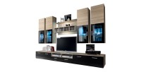 Composition de meubles TV  design collection LORA. Coloris chêne et noir.