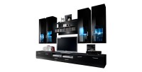 Composition de meubles TV  design collection LORA. Coloris noir mat et noir brillant