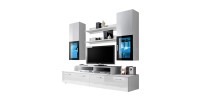 Meuble TV Mural 200cm Design. Collection MINI coloris blanc.