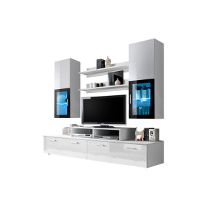 Meuble TV Mural 200cm Design. Collection MINI coloris blanc.