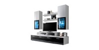 Meuble TV Mural 200cm Design. Collection MINI coloris blanc et noir