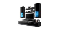 Meuble TV Mural 200cm Design. Collection MINI coloris noir.
