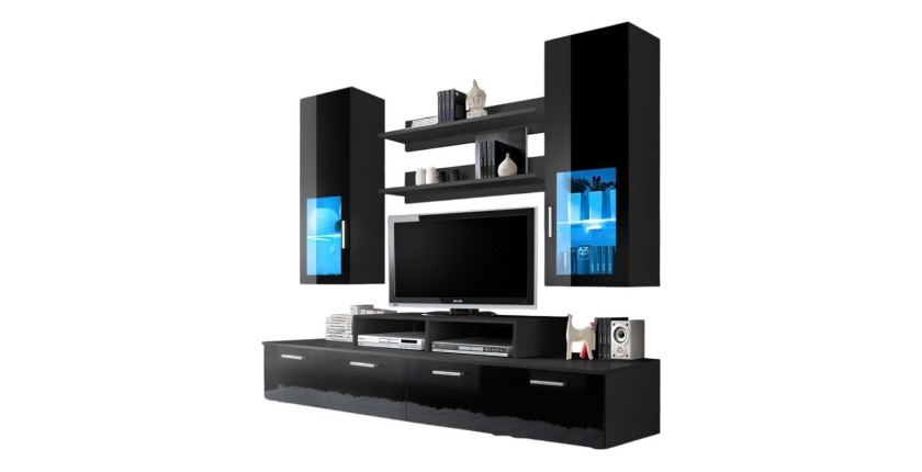 Meuble TV Mural 200cm Design. Collection MINI coloris noir.
