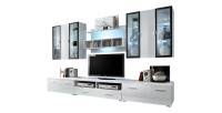 Wohnzimmermöbel-Set Quadro in Weiß/Hochglanz Weiß mit LED