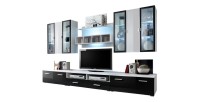 Wohnzimmermöbel-Set Quadro in Hochglanz Weiß und Schwarz mit LED