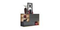 Buffet, bahut, enfilade KLIS trois portes et trois niches. Coloris gris anthracite et chêne. Style design.