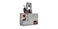 Buffet, bahut, enfilade KLIS trois portes et trois niches. Coloris gris perle et chêne. Style design.