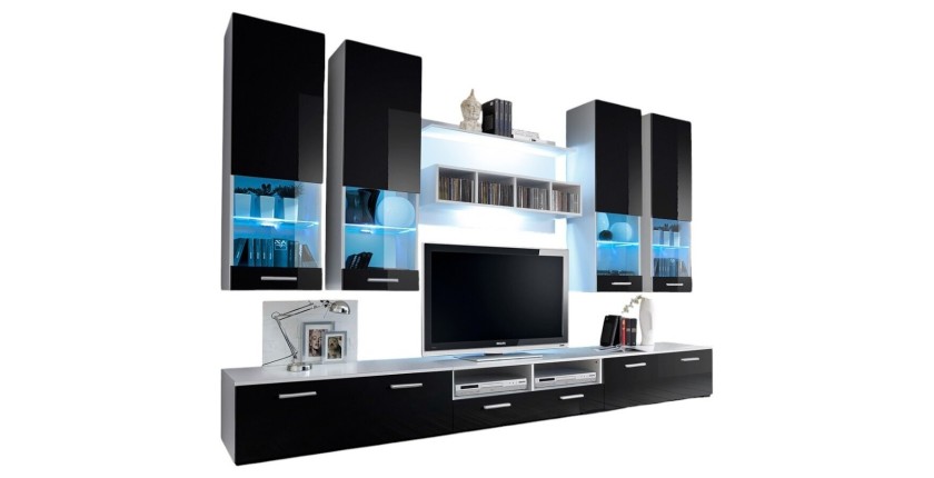 Composition de meubles TV design collection SAGA. Coloris blanc et noir