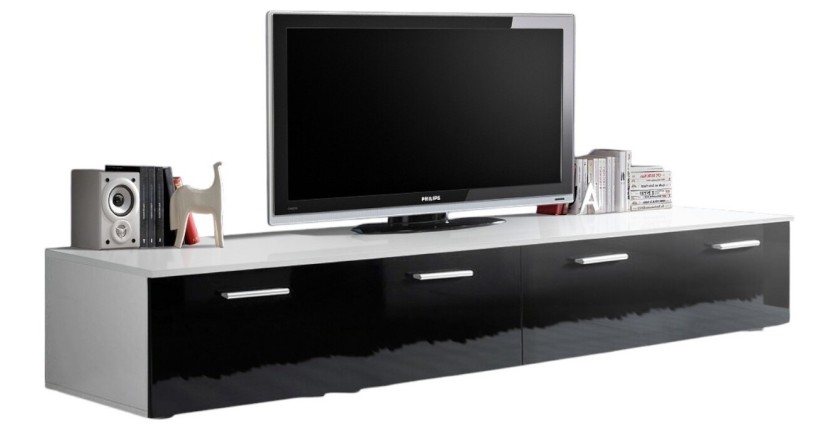 Meuble TV 200cm Collection COMET. Couleur blanc et noir. 2 portes abattantes.
