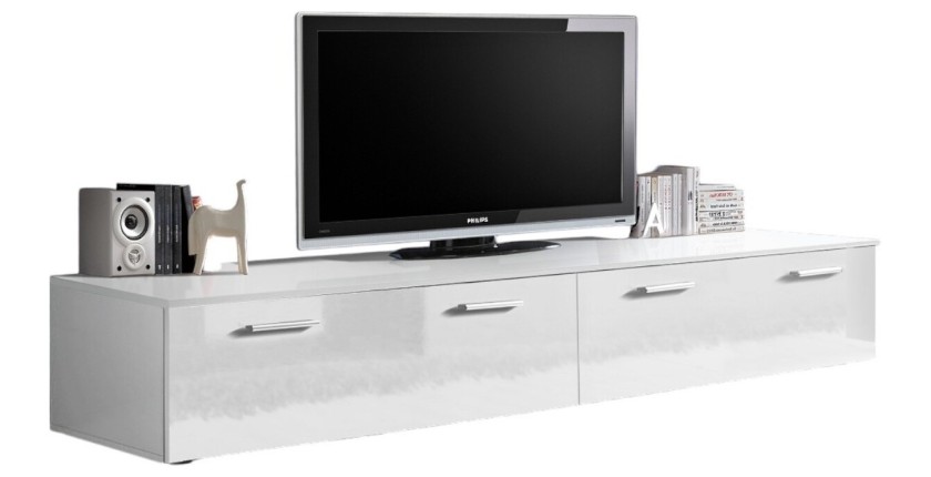 Meuble TV 200cm Collection COMET. Couleur blanc. 2 portes abattantes.