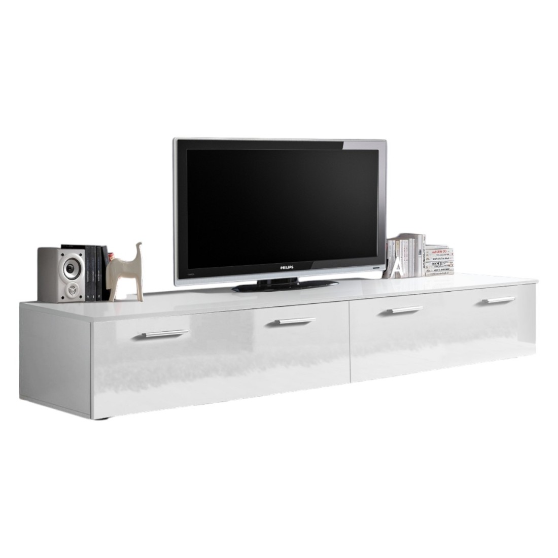 Meuble TV 200cm Collection COMET. Couleur blanc. 2 portes abattantes.