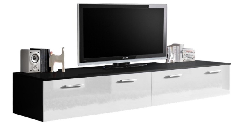 Meuble TV 200cm Collection COMET. Couleur noir et blanc. 2 portes abattantes.