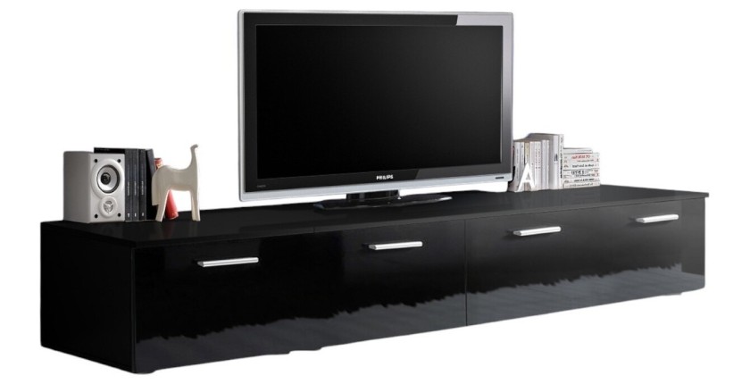 Meuble TV 200cm Collection COMET. Couleur noir. 2 portes abattantes.