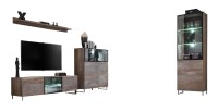 ENSEMBLE MEUBLES DE SALON KAN composé de trois meubles et d'une étagère de style industriel.