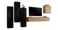 Ensemble de meubles de salon design collection SWITCH III. Coloris noir brillant et chêne Wotan