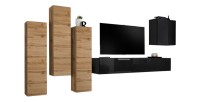 Ensemble de meubles de salon design collection SWITCH III. Coloris chêne wotan et noir brillant.