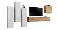 Ensemble de meubles de salon design collection SWITCH III. Coloris blanc brillant et chêne Wotan