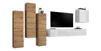 Ensemble de meubles de salon design collection SWITCH III. Coloris chêne wotan et blanc brillant.
