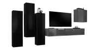 Ensemble de meubles de salon design collection SWITCH III. Coloris noir et gris brillant.