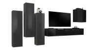 Ensemble de meubles de salon design collection SWITCH III. Coloris gris et noir brillant.
