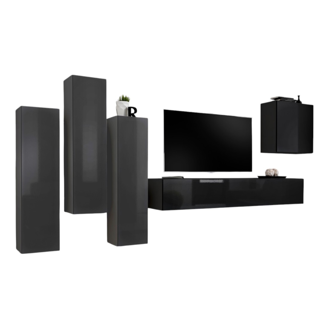 Ensemble de meubles de salon design collection SWITCH III. Coloris gris et noir brillant.