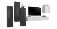 Ensemble de meubles de salon design collection SWITCH III. Coloris gris et blanc brillant.