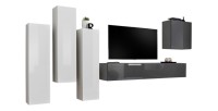 Ensemble de meubles de salon design collection SWITCH III. Coloris blanc et gris brillant.