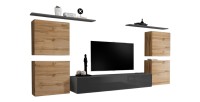 Ensemble meuble salon SWITCH IV design, coloris gris brillant et chêne Wotan.