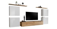 Ensemble meuble salon SWITCH IV design, coloris chêne Wotan et blanc .