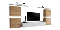 Ensemble meuble salon SWITCH IV design, coloris blanc et chêne Wotan.