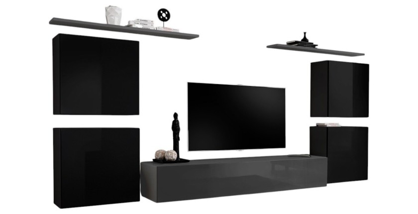 Wohnzimmermöbel-Set SWITCH IV im Design, Farben Grau und Schwarz Hochglanz.