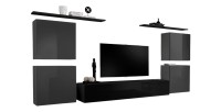 Ensemble meuble salon SWITCH IV design, coloris noir et gris brillant.